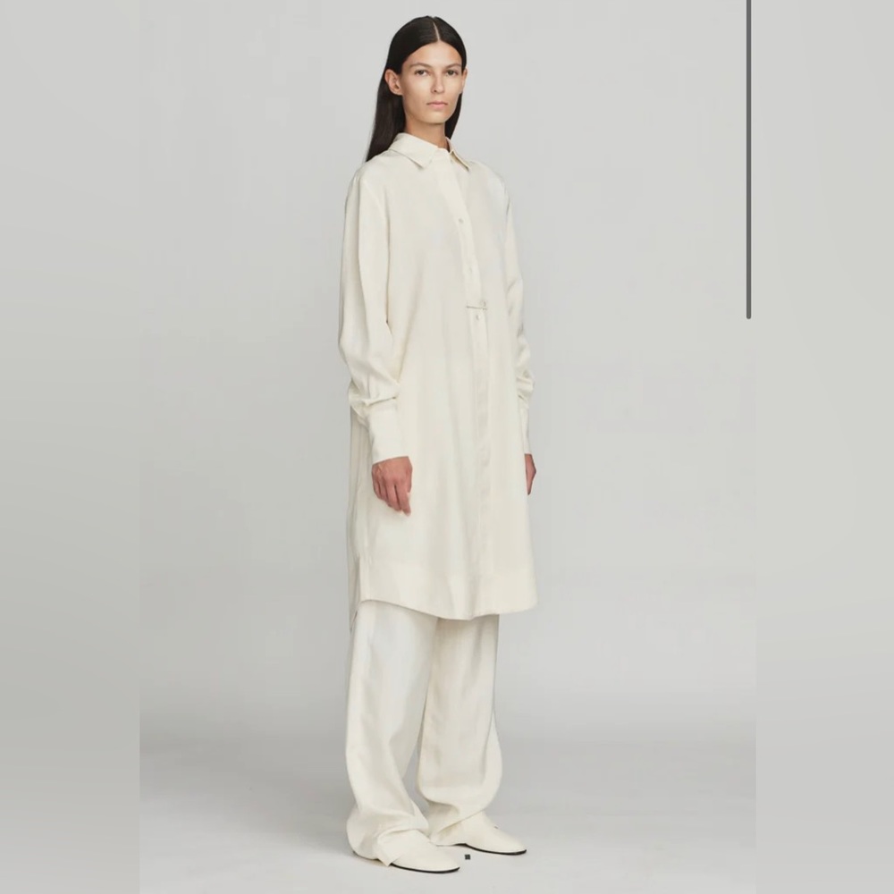 CO COLLECTION/ GOOP Textured Button Down Tunic Shirt Dress Quiet Luxury